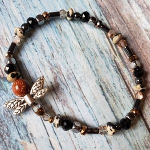 Natural Stone Dragonfly Stretch Bracelet Boho Chic